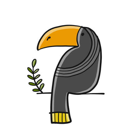 Toucan, paradise tropical bird isolated on white. Sketch for your designのイラスト素材