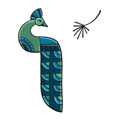 Art Peacock character isolated on white, sketch for your designのイラスト素材