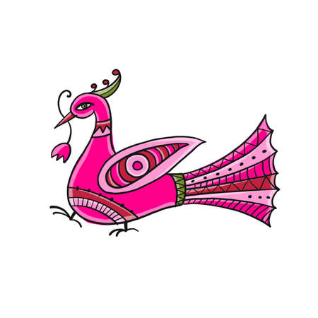 Pink magic bird isolated on white. Art for your designのイラスト素材
