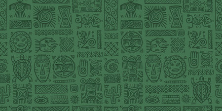 Ethnic mexican decor. Handmade Seamless Pattern for your design. Tribal tattos elements