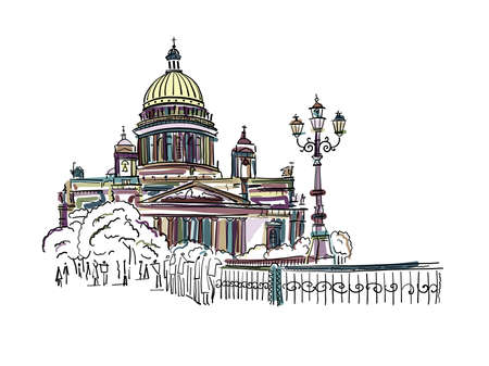 Saint Isaac Cathedral of Saint Petersburg landmark, Russia. Sketch for your designのイラスト素材
