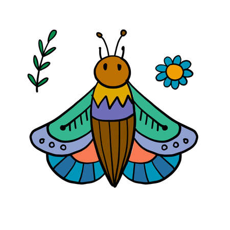 Ornate colorful butterfly, isolated on white. Cartoon for your designのイラスト素材