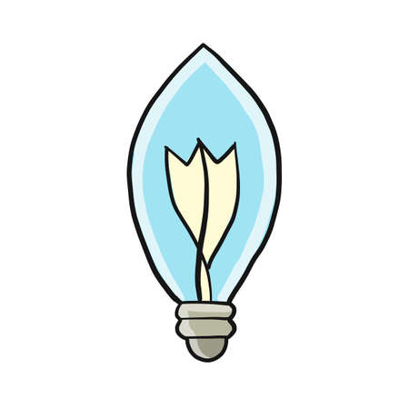 Light bulb isolated on white. Cartoon style. Flat hand drawn art. Symbol of creativity, innovation, inspiration, invention and idea. Sketch for your design. Vector illustrationのイラスト素材