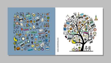 Coworking office life. Concept art for your business. Cards, banner, web, promotional materials....