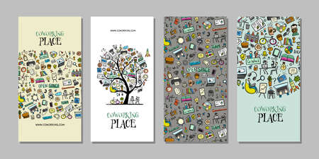 Coworking office life, concept art for your business. Creative ideas for cards, banner, web, promotional materials. Corporate identity template. Vector illustrationのイラスト素材