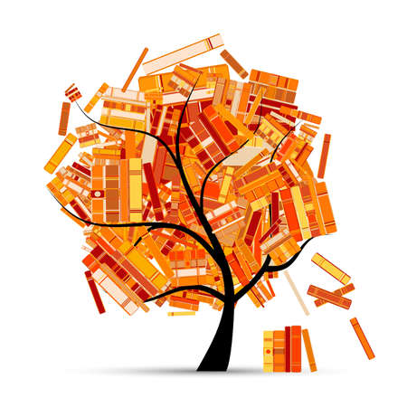 Library tree with books for your design. Autumn seasonのイラスト素材