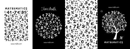 Math concept art collection. Frame, pattern, tree. Set for your design project - cards, banners, poster, web, print, social media, promotional materials. Vector illustrationのイラスト素材