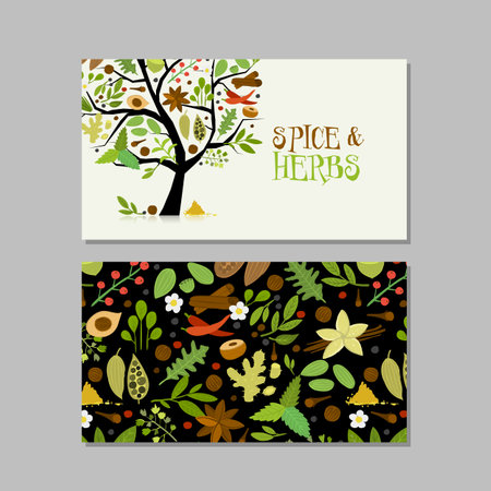Spicy and herbs concept art for your business. Creative ideas for cards, banner, web, promotional materials. Corporate identity template. Vector illustrationのイラスト素材