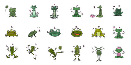Funny frogs collection. Isolated on white background. Icons set for your designのイラスト素材