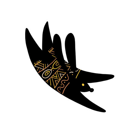 Rabbit isolated on white, black silhouette. Vintage ornament decor. Bunny - symbol of 2023 chineese new year. Vector illustrationのイラスト素材