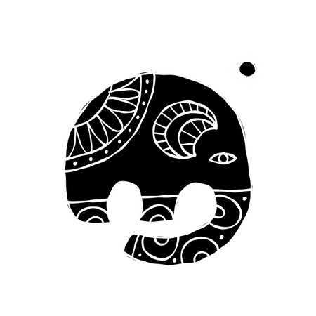 Elephant design, black silhouette isolated on whiteのイラスト素材