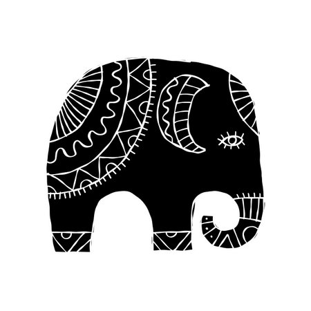Elephant design, black silhouette isolated on whiteのイラスト素材