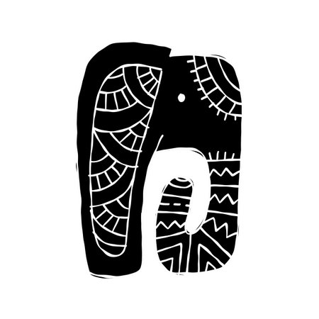 Elephant design, black silhouette isolated on whiteのイラスト素材