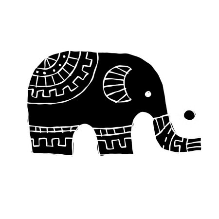 Elephant design, black silhouette isolated on whiteのイラスト素材