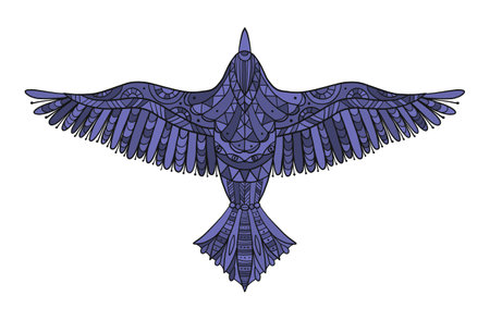 Eagle, hawk, falcon emblem with spread wings, heraldic symbol, bird, predator, wild animal. Art isolated on white backgroundのイラスト素材