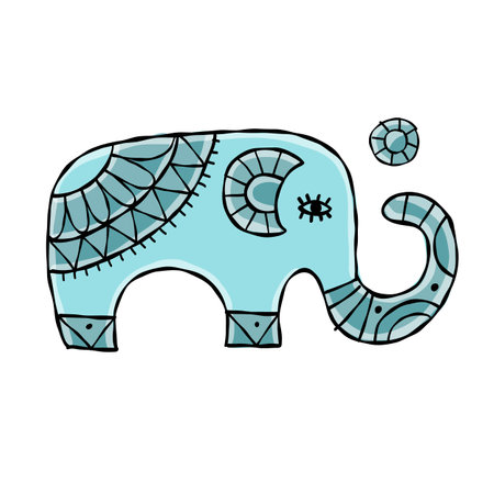 Elephant design, black silhouette isolated on whiteのイラスト素材