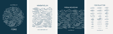 Underwater Delights: Fish Thematic Vector Illustration Setのイラスト素材