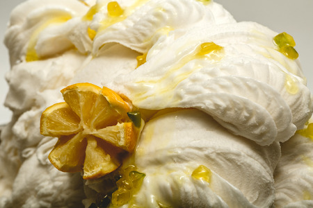 Lemon ice cream in the metal tray on white backgroundの写真素材