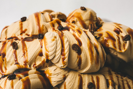 Coffee ice cream in the metal tray on white backgroundの写真素材