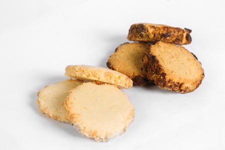 Two kinds of nuts cookies on white backgroundの写真素材