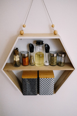 Kitchen shelf with spices jar の写真素材