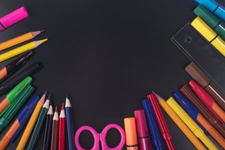 Colored pencils laid out like a fan.の写真素材