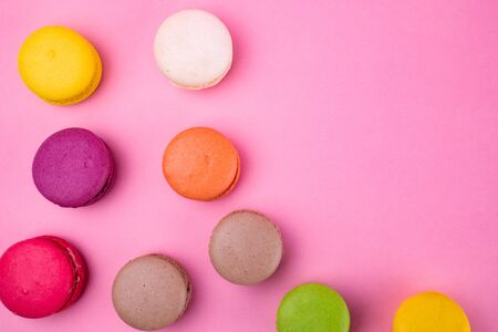 Traditional multicolored macaroon macaroon cookies on a white backgroundの写真素材