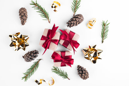 Christmas decorations. Holiday decorations isolated on white backgroundの写真素材