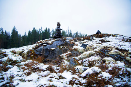 rocky terrain of karelia. Time of year autumn,の写真素材