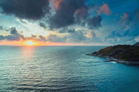 Scenic view of island during sunset Thailandの写真素材