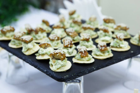 Catering lot of cold snacks on buffet tableの写真素材