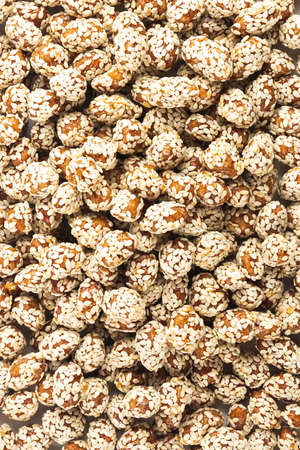 Natural healthy candies from nuts and fruits for proper nutrition close-up top view backgroundの写真素材