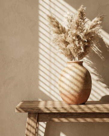 Minimalist Japandi Decor Ceramic Vase with Dried Grassの素材