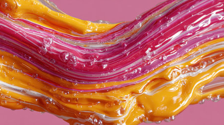 Conceptual image of melting ice cream rendered in synthetic neon colors. It combines nostalgia with a futuristic, artificial aesthetic.の素材