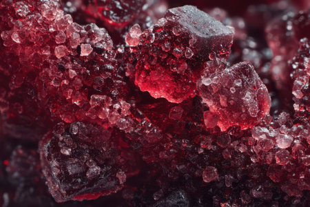 Texture evoking a vibrant party atmosphere. The sugar crystals look like miniature sweet confetti scattered on a red dancefloor.の素材