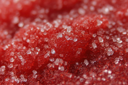 The rough, abrasive texture of a sour sanded candy surface. The sharp angles of the sugar grains are captured in high definition using flash photography.の素材