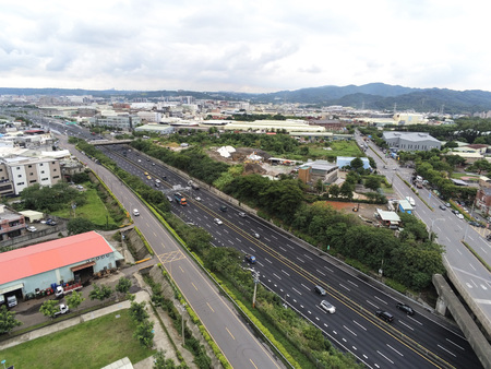 Taipei Taiwan: The ground map taken at The ground map taken at high altitude has a highway has a highwayのeditorial素材
