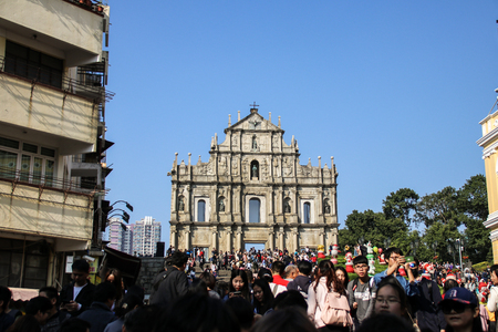 Macau - DEC 31, 2018: Ruins of St. Paul's Church in Macau, selective focus ideaのeditorial素材