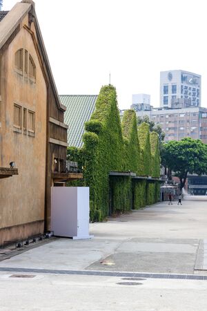 24th September 2017 Taipei Taiwan: green grass on front wall of the building at Huashan 1914 creative park located in the center of Taipei city Taiwanのeditorial素材