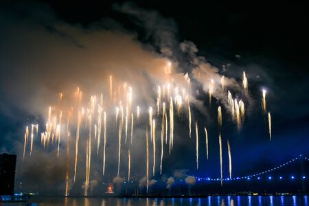 Colorful fireworks and Gwangan Bridge in Busan City, South Korea.の写真素材
