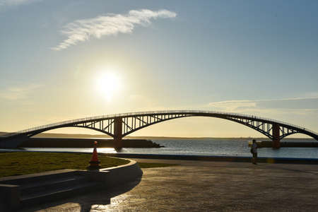 Xiying Rainbow Bridge at sunset in Magong, Penghu Island, Taiwanの写真素材