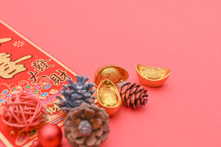 Writing chinese calligraphy with word meaning luck for lunar new yearの写真素材