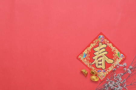 Writing chinese calligraphy with word meaning luck for lunar new yearの写真素材