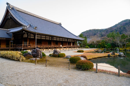 Kyoto, Japan - Jan 08, 2024: Tourists visiting Tenryuji temple and Sogenchi pond garden in Arashiyama Kyoto ,Japan. A UNESCO world Heritage site in KYOTO.の写真素材