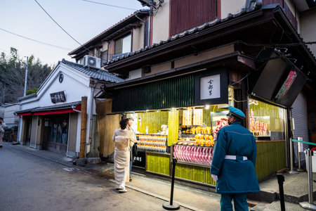 Unidentified people visit old town in Kyoto, Japanの写真素材