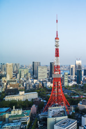 Tokyo, Japan - APR 14, 2024: Cityscape seen from the free observation deck of Azabudai Hills,...