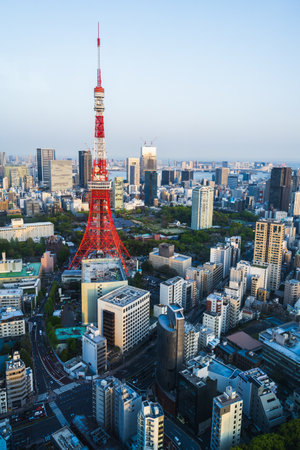 Tokyo, Japan - APR 14, 2024: Cityscape seen from the free observation deck of Azabudai Hills,...
