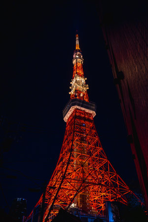 Tokyo, Japan - APR 14, 2024: night view Cityscape seen from the free observation deck of Azabudai Hills, Minato-ku, Tokyo (Tokyo Tower).の写真素材