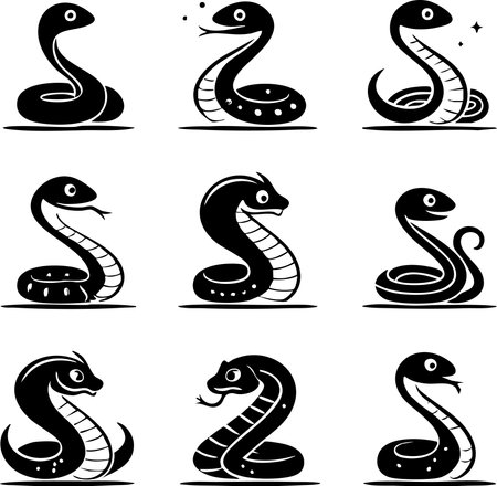 Set of snake icons in black and white colors. Vector illustration.のイラスト素材