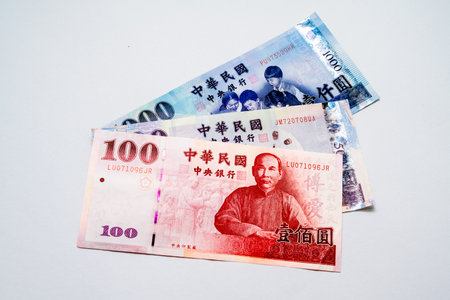 A Large Spread of New Taiwan Dollar Banknotes, Representing Wealth and Financial Concept, Background of New Taiwan Dollarの写真素材